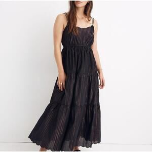 Abercrombie A&F Metallic Black Rainbow Tiered Maxi Dress Small Scallop Hem